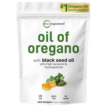 Load image into Gallery viewer, Micro Ingredients Oil of Oregano Softgels, 300 Count | 2 in 1 Formulated with Black Seed Oil | 4X Strength Carvacrol &amp; Thymoquinone | Plant Based, Non-GMO
