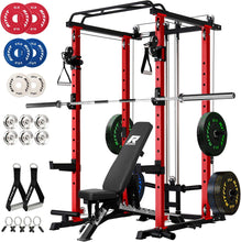 Load image into Gallery viewer, RitFit Multi-Function Garage &amp; Home Gym Package Includes 1200LBS Power Cage PPC03/P3 with Cable Crossover System, Weight Bench, Olympic Barbell Weight Set, Full Body Workout
