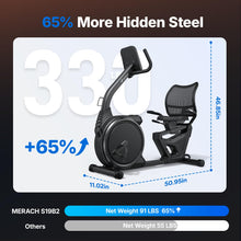 Load image into Gallery viewer, MERACH Recumbent Exercise Bikes for home, Light Commercial High-end Recumbent Bike for Seniors Adults, Magnetic Recumbent Exercise Bike with Smart Bluetooth and Exclusive App, LCD, Heart Rate Handle
