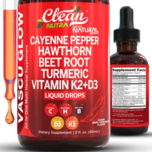 Load image into Gallery viewer, Clean Nutra Cayenne Pepper Drops Supplement Liquid + Hawthorn Berry, Vitamin D3 K2 Beet Root Powder, Ceylon Cinnamon, Turmeric Curcumin, Organic Panax Ginseng, Berberine Extract 1 Pack
