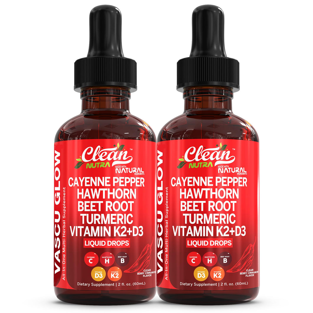 Clean Nutra Cayenne Pepper Drops Supplement Liquid + Hawthorn Berry, Vitamin D3 K2 Beet Root Powder, Ceylon Cinnamon, Turmeric Curcumin, Organic Panax Ginseng, Berberine Extract 1 Pack
