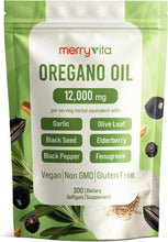 Load image into Gallery viewer, Oregano Oil Capsules Organic – 12,000mg Oregano Oil with Black Seed Oil, High Carvacrol – Aceite de Orégano Cápsulas Immune Support Supplement – Non-GMO, Vegan - 300 Softgels
