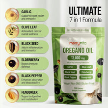 Load image into Gallery viewer, Oregano Oil Capsules Organic – 12,000mg Oregano Oil with Black Seed Oil, High Carvacrol – Aceite de Orégano Cápsulas Immune Support Supplement – Non-GMO, Vegan - 300 Softgels
