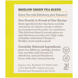 Bigelow Green Tea with Elderberry plus Vitamin C, Caffeinated, 18 Count (Pack of 6), 108 Total Tea Bags
